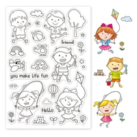 1sheet students clear stamps sport kick ball kite silicone clear stamp seals for cards making diy scrapbooking photo