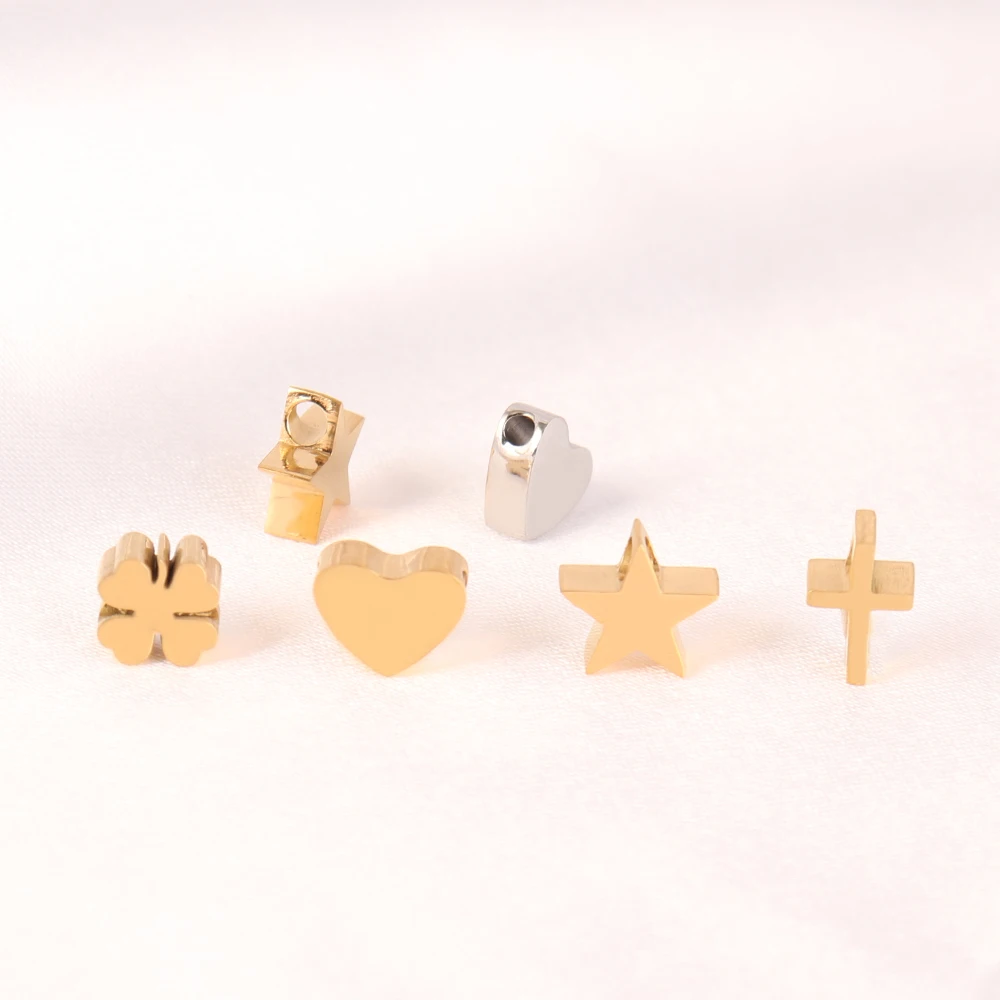 

5Pcs 316L Stainless Steel Charms Polish Love Heart Spacer Beads Star Cross Pendant DIY Jewelry Making Bracelet Necklace Findings