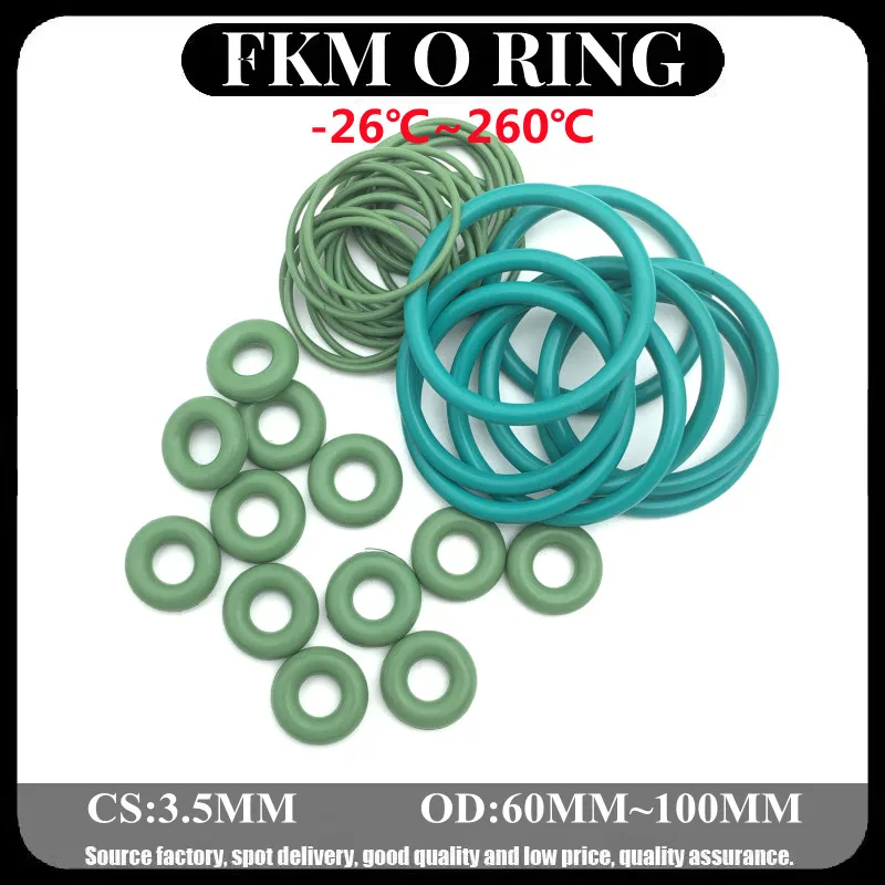 

10Pcs FKM Fluorine Rubber O Ring Sealing Gaskets Thickness CS 3.5mm OD 60~100mm Insulation Oil High Temperature Resistance Green