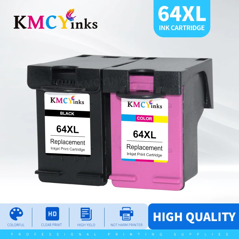 

KMCYinks Remanufactured Ink Cartridge Replace for HP 64XL 64 XL N9J92AN N9J91AN for Envy Photo 7855 7858 6255 7155 7120 6252