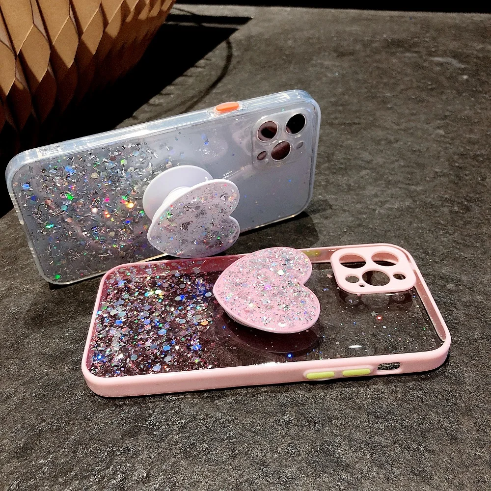 Glitter Case for iPhone 14 13 11 Case 12 Pro Max Funda 8 7 6S 6 Plus XS Max XR X 13 12 Mini Cover Silicone Love Heart Holder