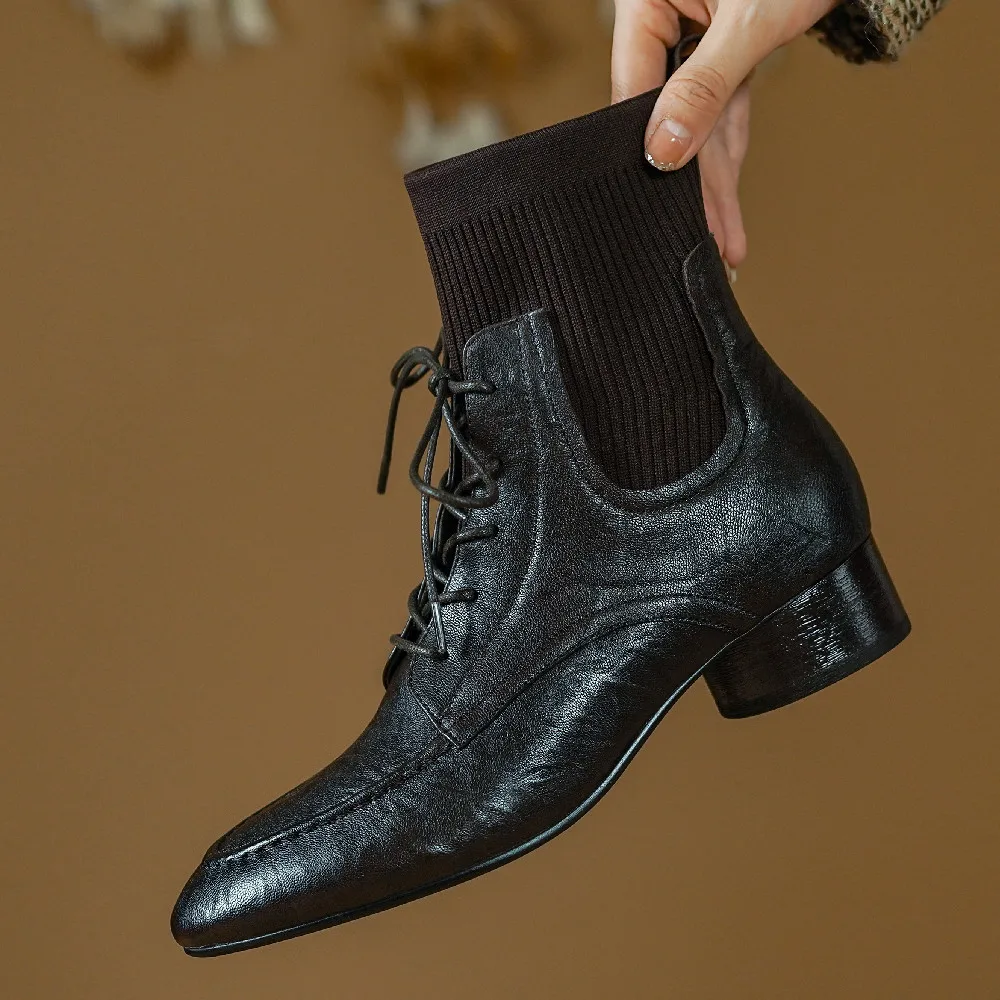 Женские осенние ботильоны из натуральной кожи с эластичной вязкой в стиле