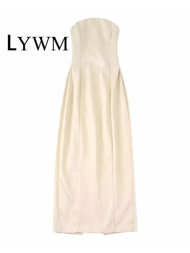 

Женское модное бежевое платье миди LYWM с открытыми плечами, винтажные женские шикарные платья с открытой спиной, шнуровкой и разрезом сзади