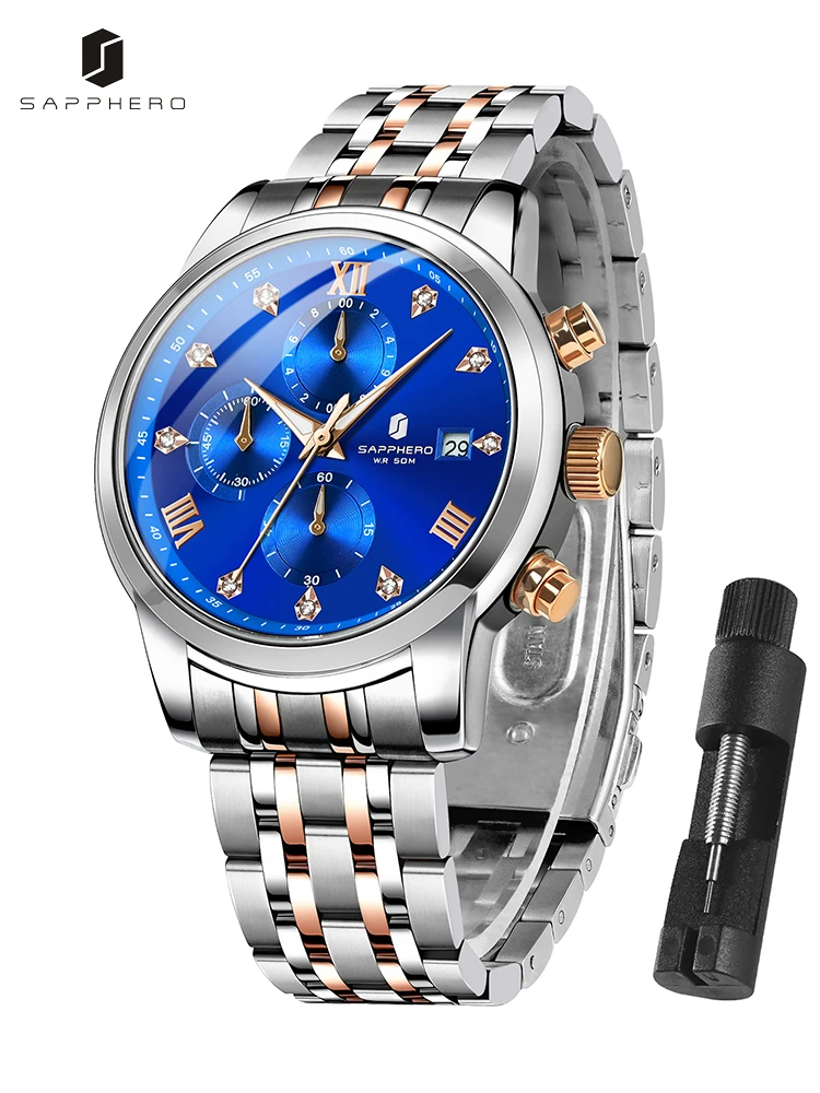 SAPPHERO Роскошные мужские часы спортивные кварцевые для мужчин водостойкий