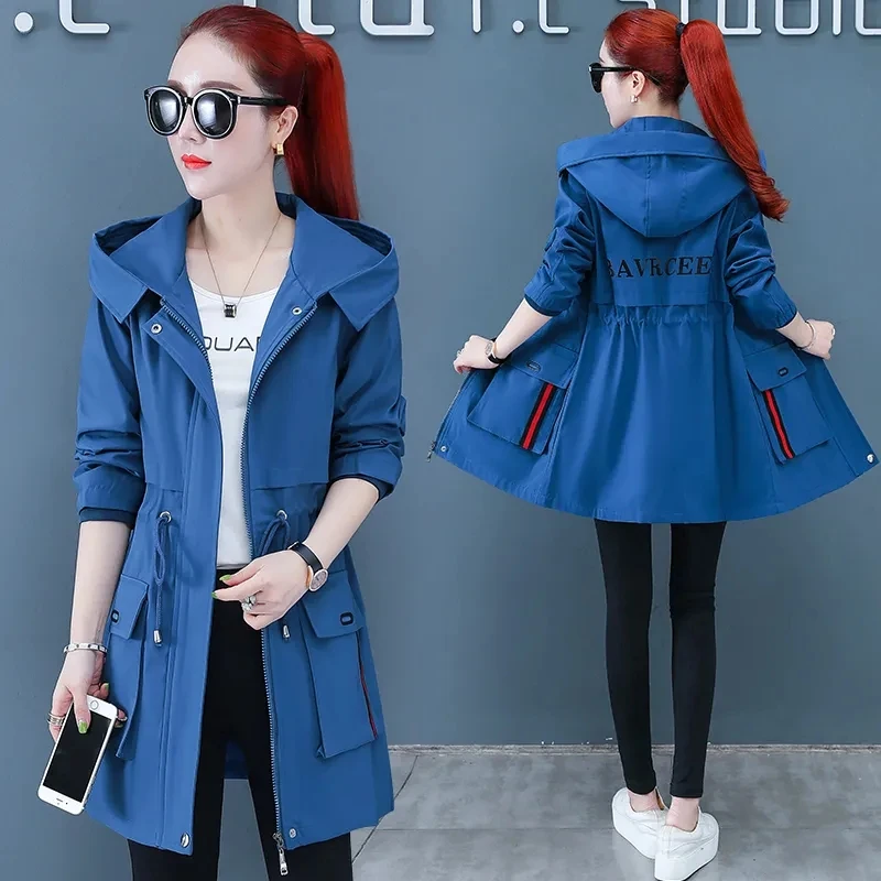 

Весна-Осень 2022, Женское пальто, корейский Женский Тренч с капюшоном, женская повседневная куртка средней длины, длинное базовое пальто с тал...