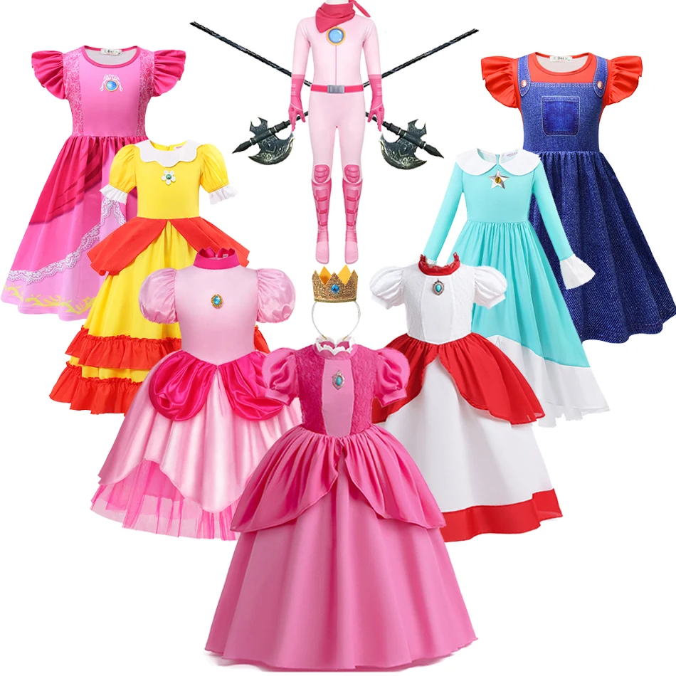 New Girl Peach Princess Dress Kids Movie Role Playing Cosplay Costume Birthday Party Stage Performace Vestidos Baby Fancy Outfit