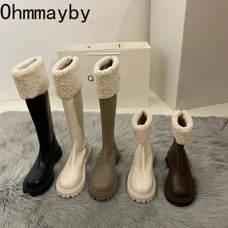 

2023 Winter Keep Warm Women Long Boot Fashion Platform Flats Heels Round Toe Knee High Boot Back Zipper Riding Boot
