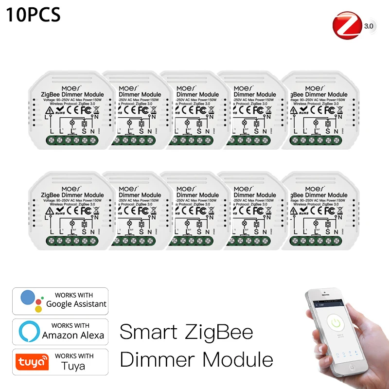 

Mini Tuya ZigBee 3.0 Smart Dimmer Switch Module Hub Required Wireless Voice Control Works With Alexa Google Home Support 1/2 Way