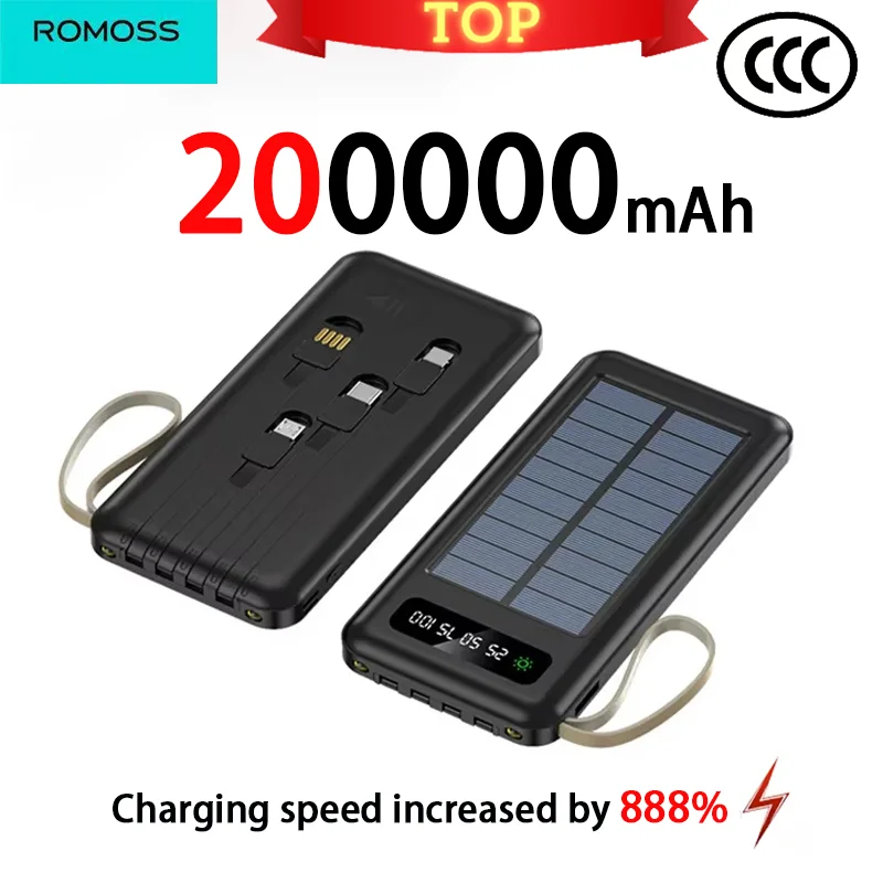 

ROMOSS Solar Wireless Power Bank 200000 мАч Большая емкость Сертификация CCC Быстрая зарядка 3C Внешняя батарея Открытый аварийный аккумулятор