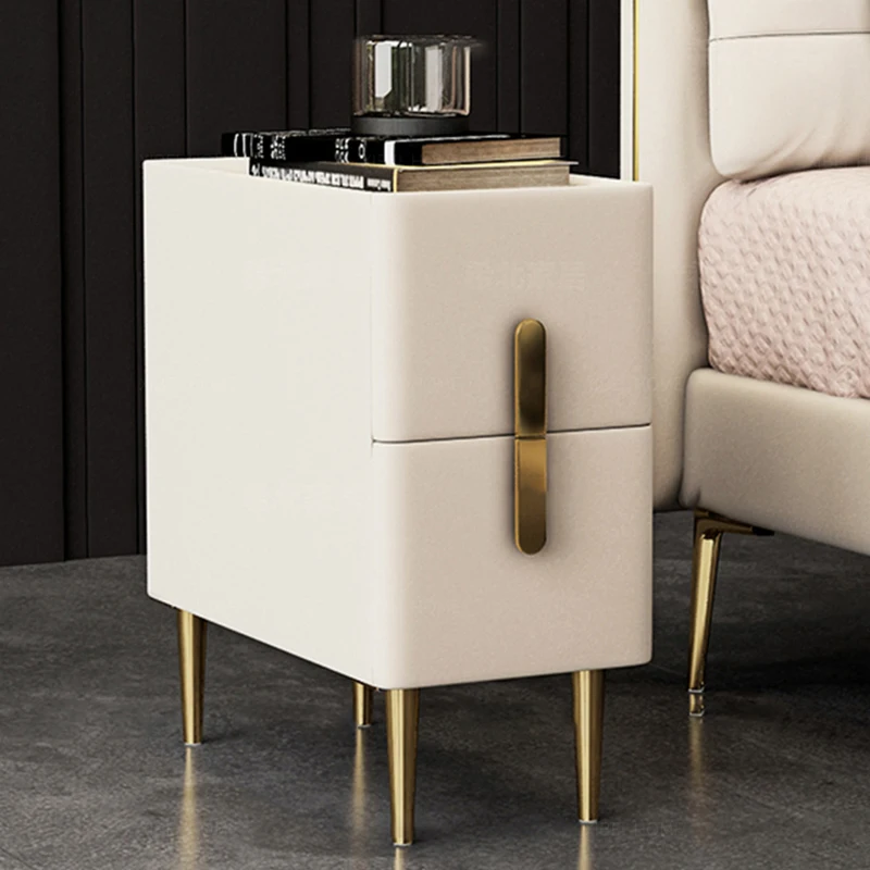 

Solid Wood Leather Bedroom Nightstand Simple Modern Ultra-narrow Home Laden Bedside Table 2-tier Drawer Cabinet Home Furniture