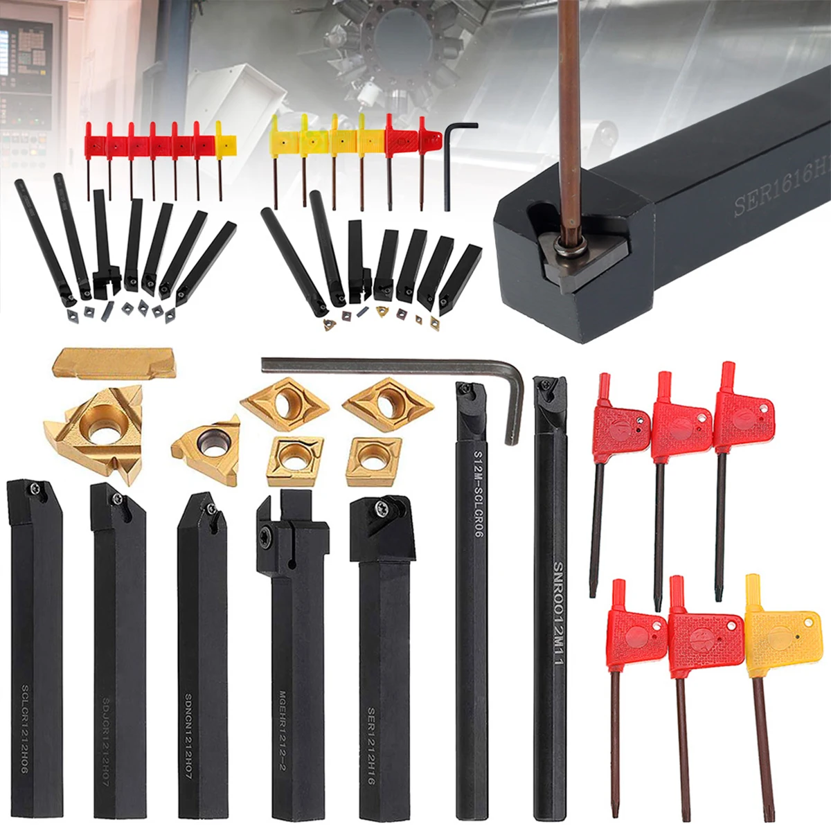 

7Pcs/set 12mm 10mm 8mm Shank Lathe Turning Tool Holder Boring Bar Lathe Tools Lathe Cutter Metal Turning Rod Holders And Inserts