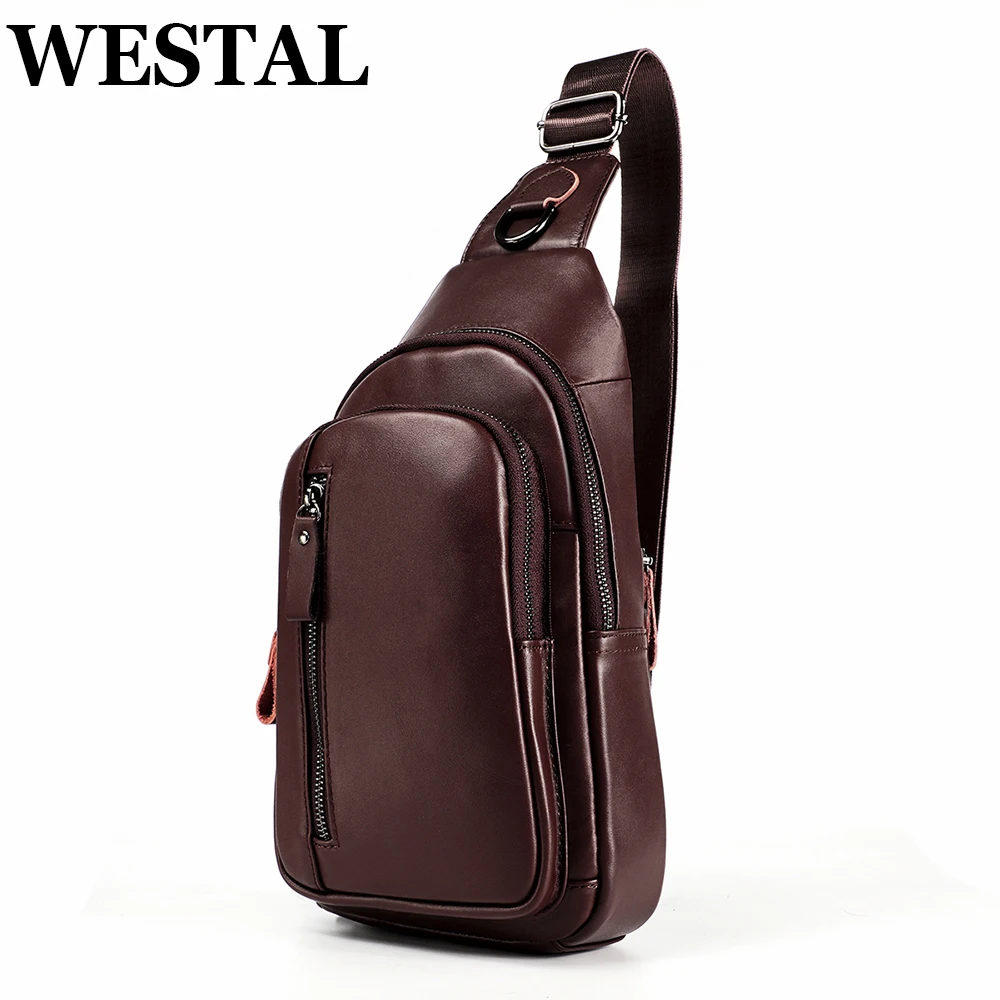 

Нагрудные сумки WESTAL для мужчин, кожаная сумочка на ремне для мужа, Мужская Слинг-сумка с боковым карманом, деловой чемоданчик через плечо с ремешком на пятке