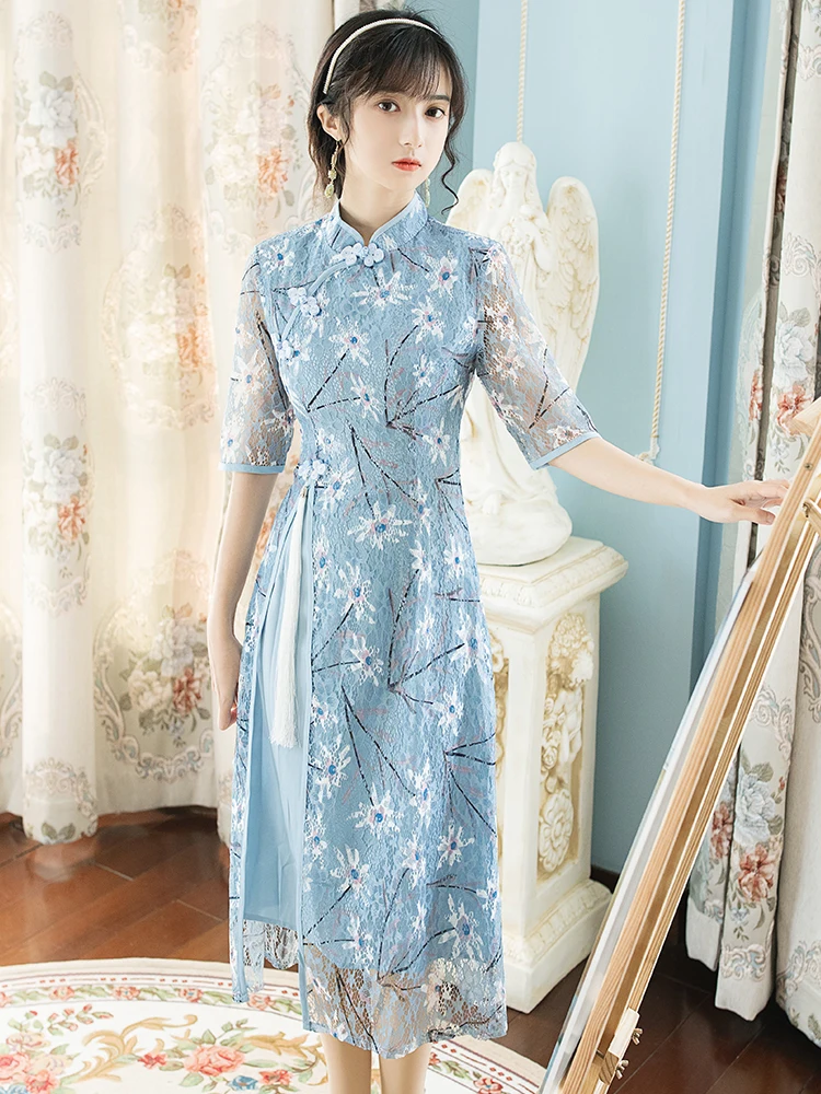 

Cheongsam 2021 new improved small fresh retro temperament young fashion new short girl dress
