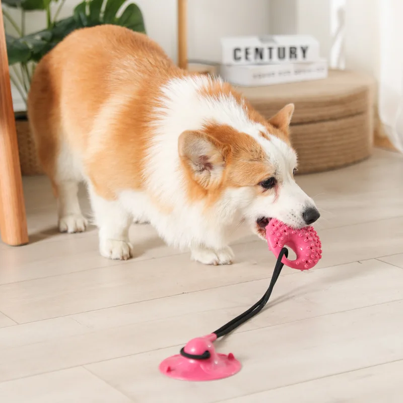 Pet  Dog Rubber Toys Suction Cup Tug Dog Chewing Push Ball Toy Pet Tooth Clean Dog Toothbrush For Meduim Large Dogs Dog Supplies