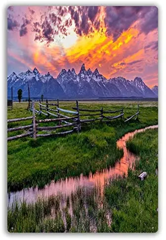 

Funny Retro Cafe Store Metal Tin Signs Wall Decor Golden Fiery Sunset at Grand Teton Vintage Metal Sign