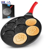 seven hole breakfast frying pan animal face design multi function wheel pancake pan small egg dumpling non stick frying mould