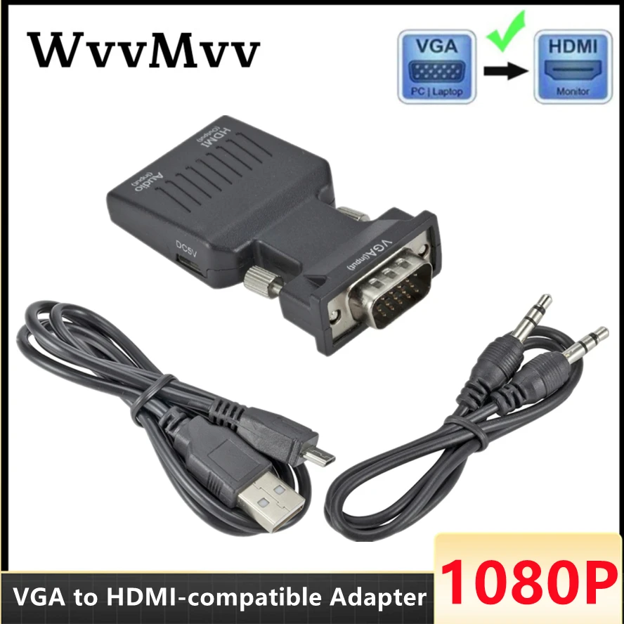 

Адаптер GRWIBEOU 1080P VGA-HDMI-совместимый преобразователь с аудио для ПК ноутбука HDTV проектора видео HDMI-VGA адаптер