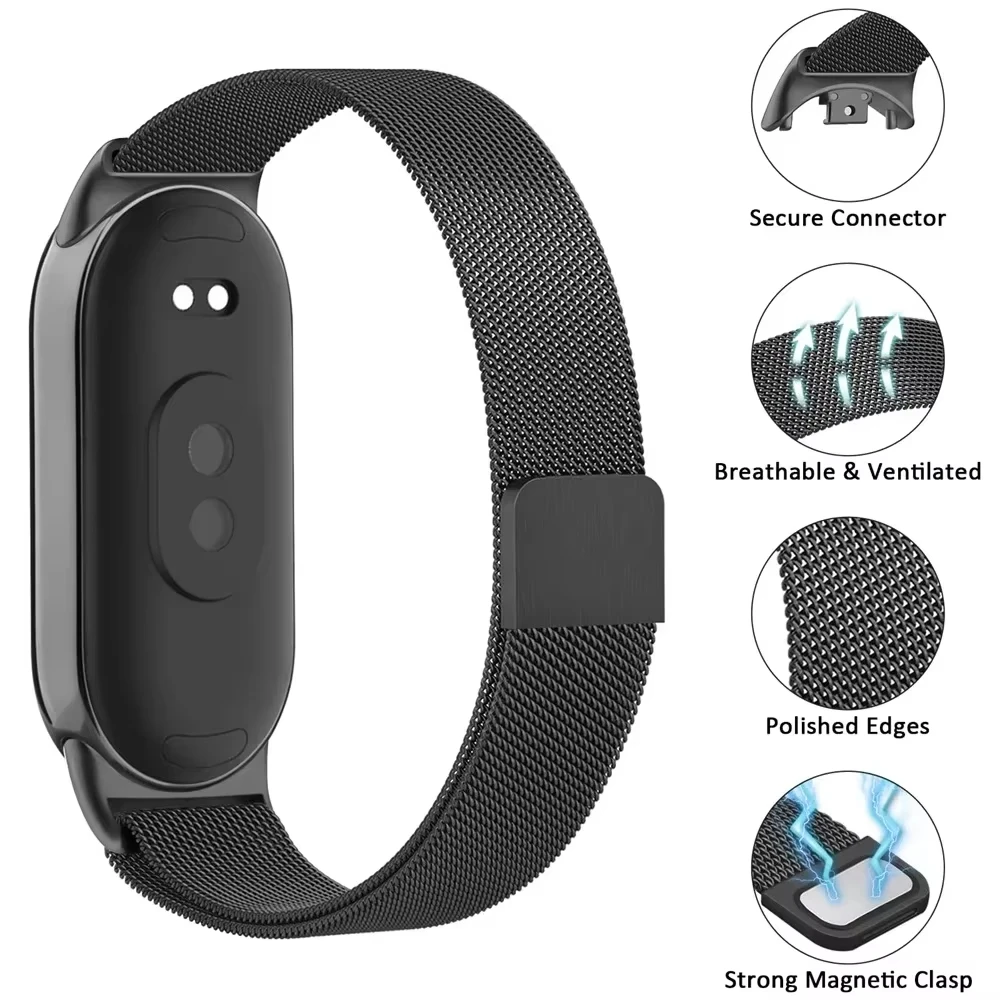 Фото Металлический миланский ремешок для Xiaomi Mi Band 10 8 9, аксессуары, браслет, ремешок для смарт-браслета Xiaomi 10 9 8 NFC №3