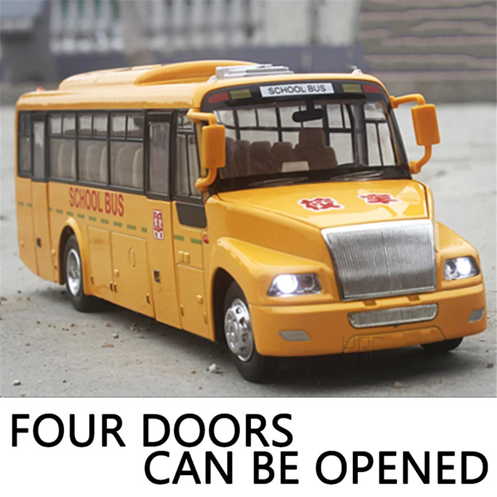 

1/32 Metal Cars Toys Pull Back USA School Bus Diecast Model 4 Open Door Music& Light Authentic Van Toys For Children Kids Gifts