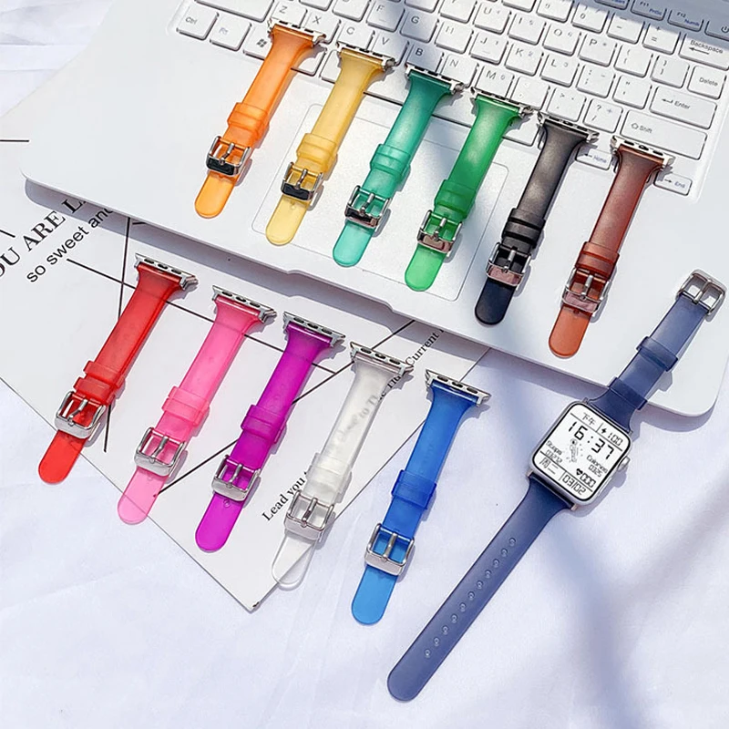 

Ремешок прозрачный для Apple Watch band 45 мм 38 мм 42 мм 40 мм 44 мм 41 мм, тонкий сменный термополиуретановый браслет для iwatch 7 6 5 4 3 2 SE для мужчин и женщин