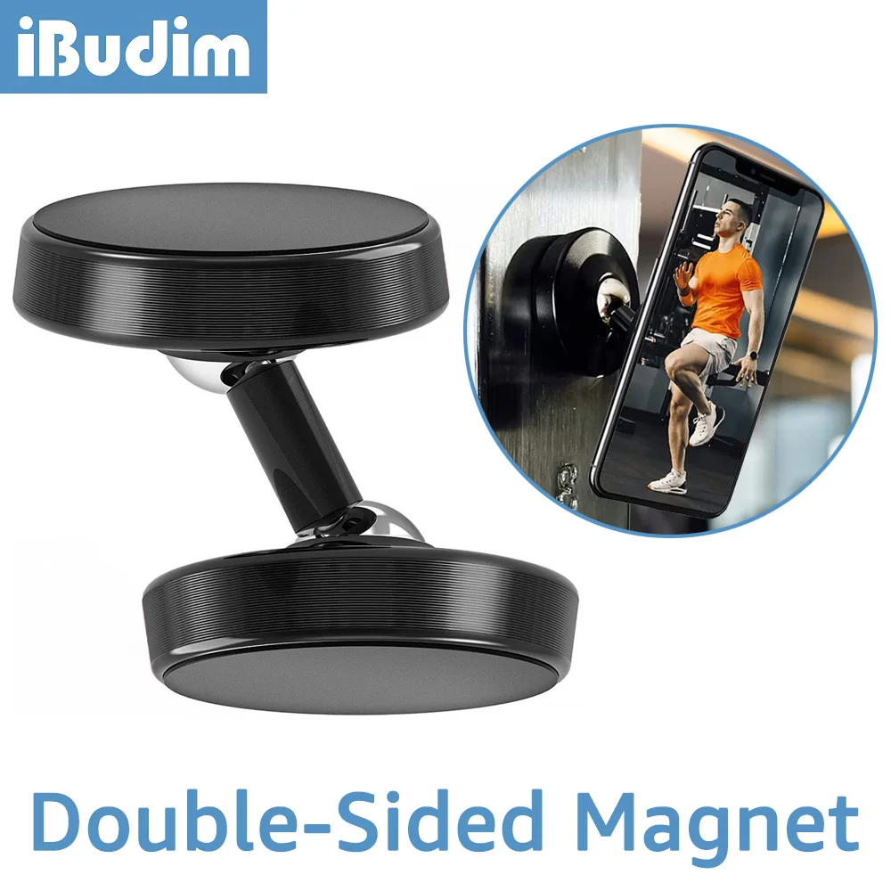 iBudim Double-Sided Magnetic Suction Phone Holder Strong Magnet Mobile Phone Stand for Gym Kitchen Adsorb to Any Metal Surface