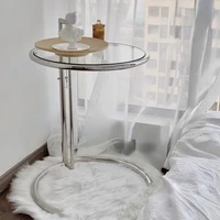 medieval stainless steel lifting coffee table glass side table light luxury simple creative ins transparent coffee table