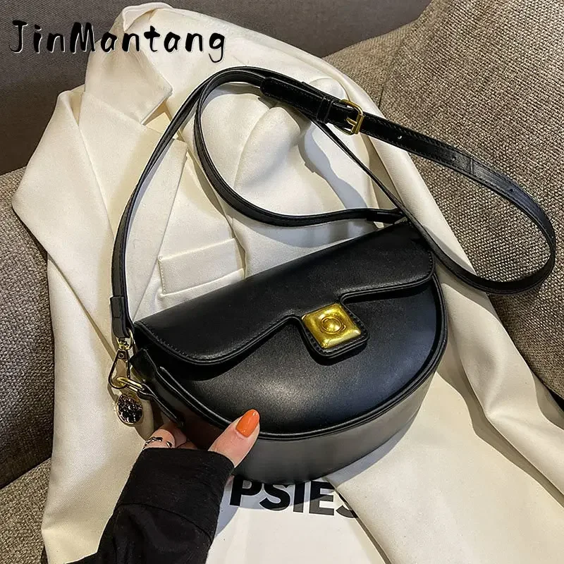 

Jin Mantang Crossbody Bags for Women 2022 Winter Designer Trend Fashion Small Solid Color Saddle Handbags and Purse