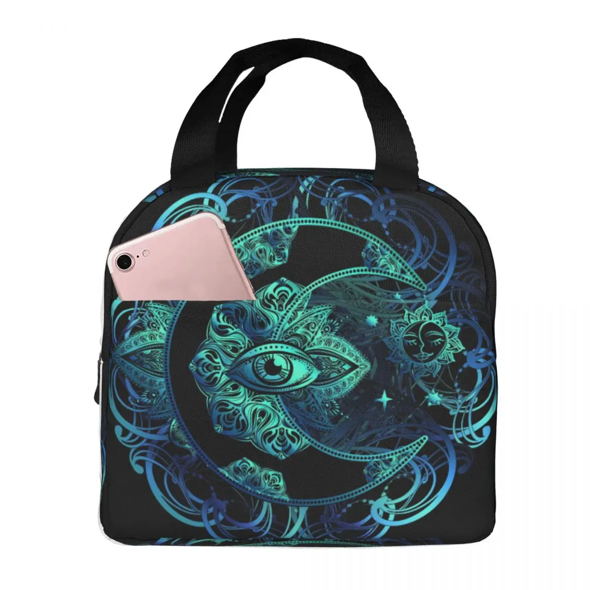 

Crescent Moon And Sun Cooler Bag Portable Zipper Thermal Lunch Bag Convenient Lunch Box Tote Food Bag