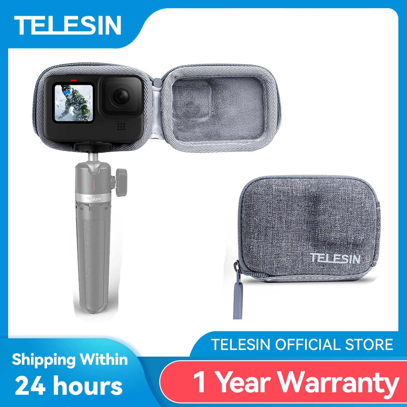TELESIN Mini Storage Protection Bag Brushed Half Open Quick Release Carrying Case for GoPro Hero 9 for GoPro Hero 10 Black