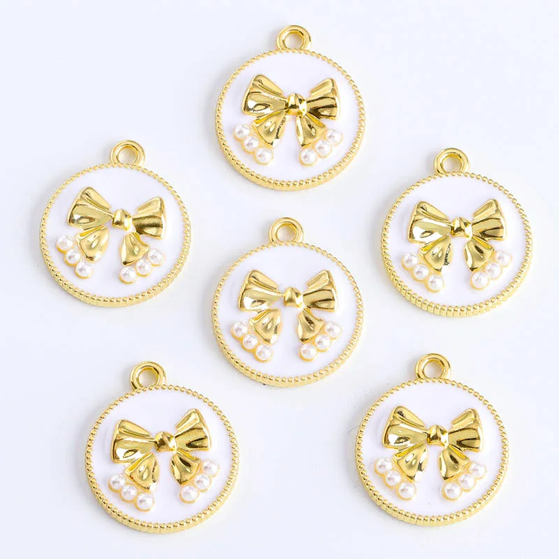 10 шт. 18*21 мм Красочные эмалевые подвески из сплава с жемчугом и бантом женские