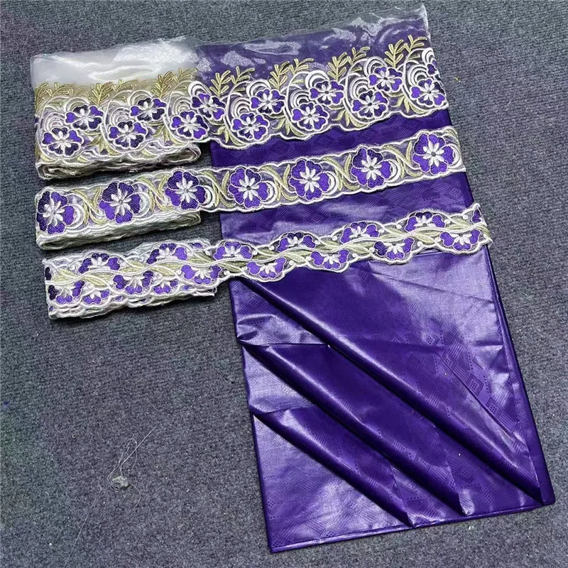 

5 Yard 100% Cotton African Jacquard Dress Fabric Bazin Riche Brode +15 Yard Guipure Lace Accessories For Clothes Material 9L3133