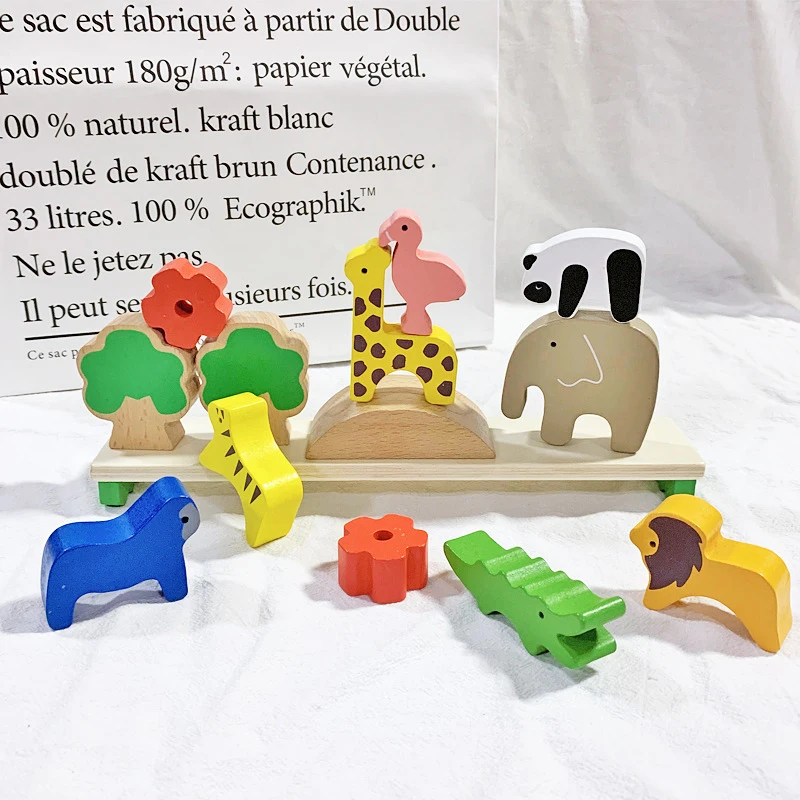 

Kids Wooden Toys Forest Animal Seesaw Building Blocks Wooden Balance Wood Toys For Children Creative Assembling Educational Toys