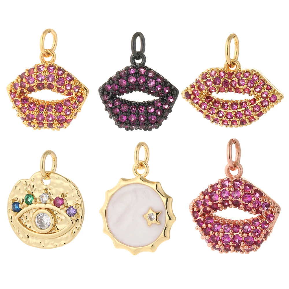 

Hot Lips Charms for Jewelry Making Gold Color Sun Eye Designer Jewelry Charms for Diy Earrings Necklace Bracelet Charm Copper