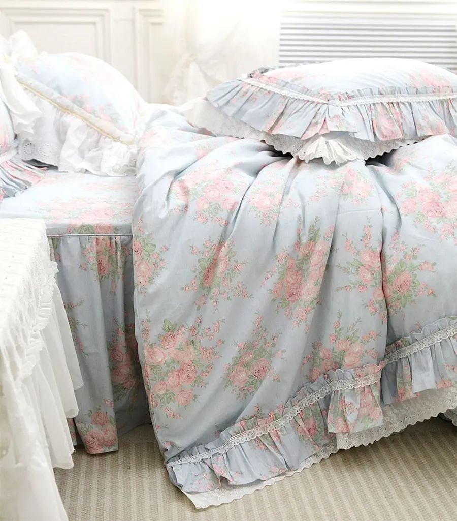 Романтическая кружевная синяя розовая кровать fairyfair с цветочным рисунком