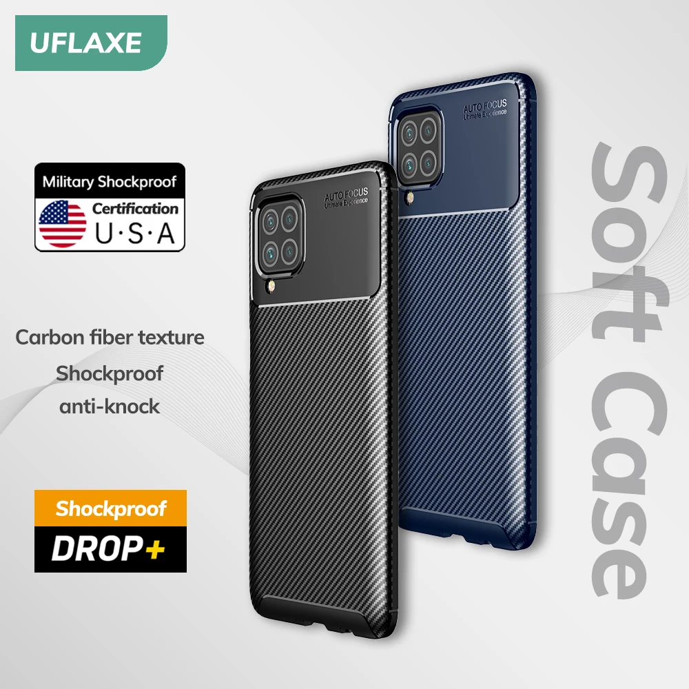 UFLAXE Original Shockproof Soft Silicone Case for Samsung Galaxy M52 5G M62 M32 M22 M12 M02 Carbon Fiber Back Cover Casing