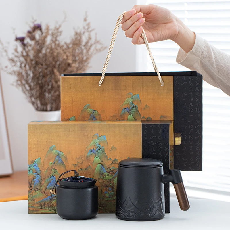 

Керамическая офисная чайная чашка Qianli Jiangshan с ручкой, Подарочная кружка, праздничный подарочный набор, чайный набор для ежегодных встреч, деловых поездок