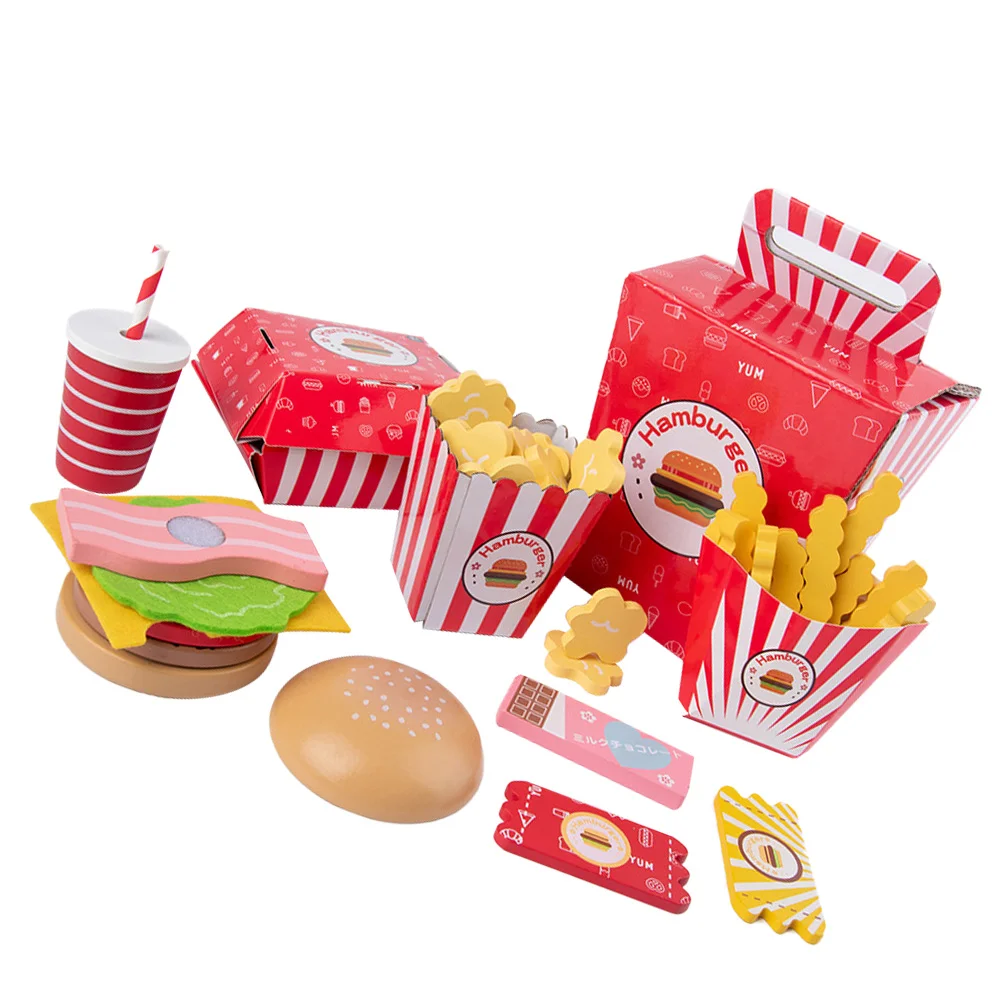 

Hamburger French Fries Combo Simulation Toy Role Play Prop Playing House Gift Cooking Toys Fast Food Paper Toddler