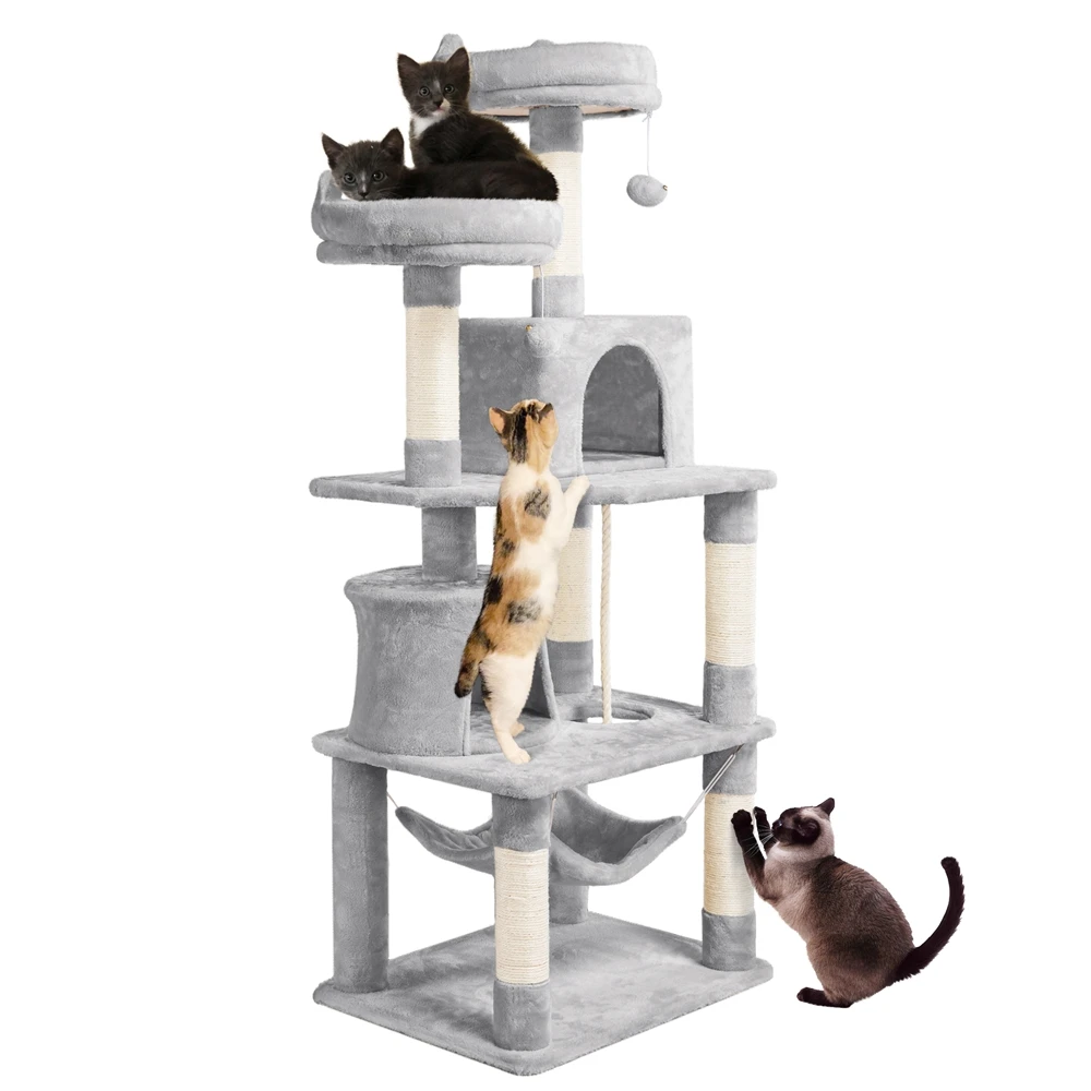 

62.2-in Cat Tree & Condo Scratching Post Tower, Light Gray