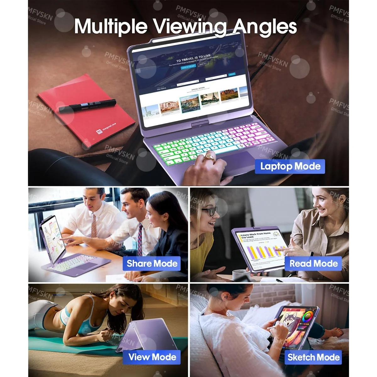 Фото Новый 360 °   Вращающийся чехол-клавиатура Magic Keyboard для iPad Air 13 дюймов M4 2026, M3, M2 Pro 13, M5, M4, чехол для планшета iPad Pro 12.9 2018-2022 №4