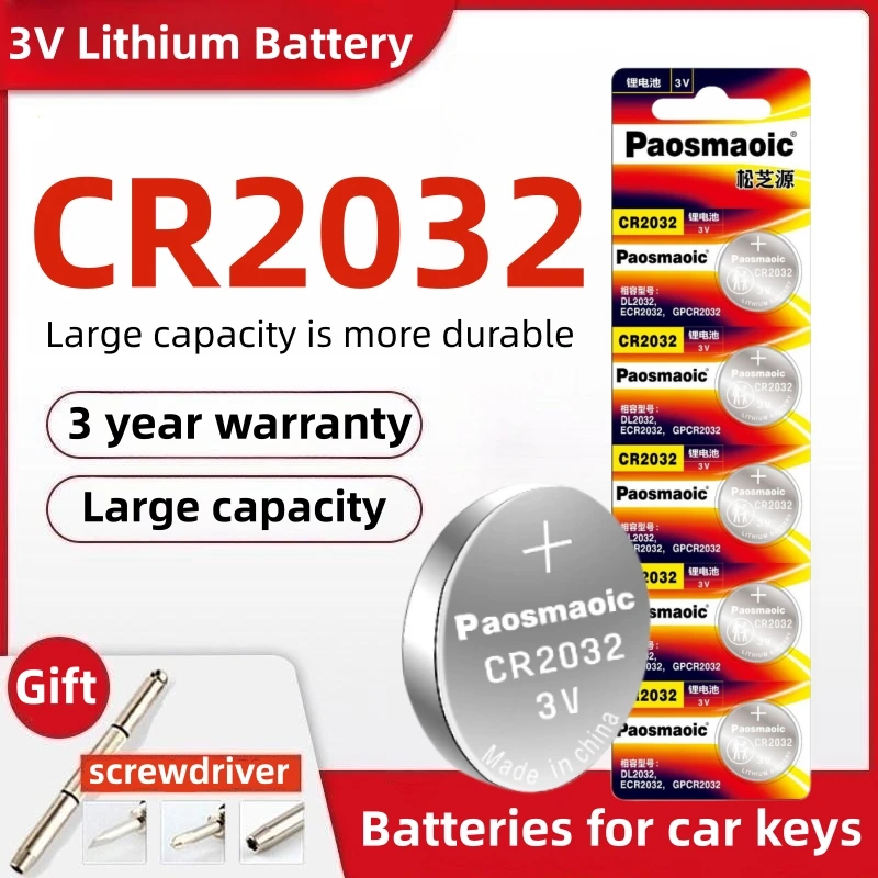 

High Capacity CR2032 3V Lithium Ion Batteries for Watch Remote Control Cars 3-year Warranty screwdriver free Coin/Button Cell