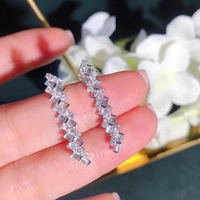huitan simple stylish geometric shaped long stud earrings for women full dazzling crystal cz wedding party delicate ear jewelry