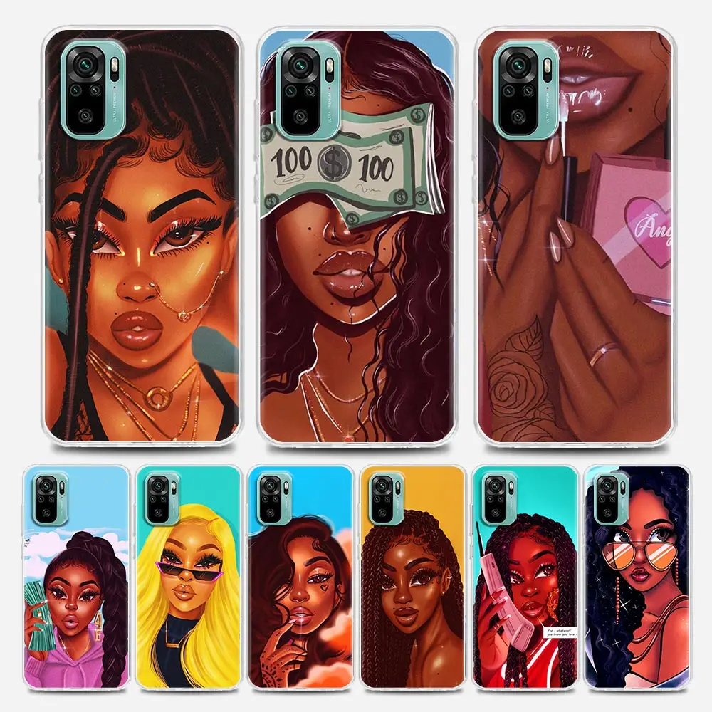 

Fashion Black Girl Clear Redmi Case for Note 7 8 9 10 5G 4G 8T Pro Redmi 8 8A 7A 9A 9C K20 K30 K40 Y3 Soft Silicon