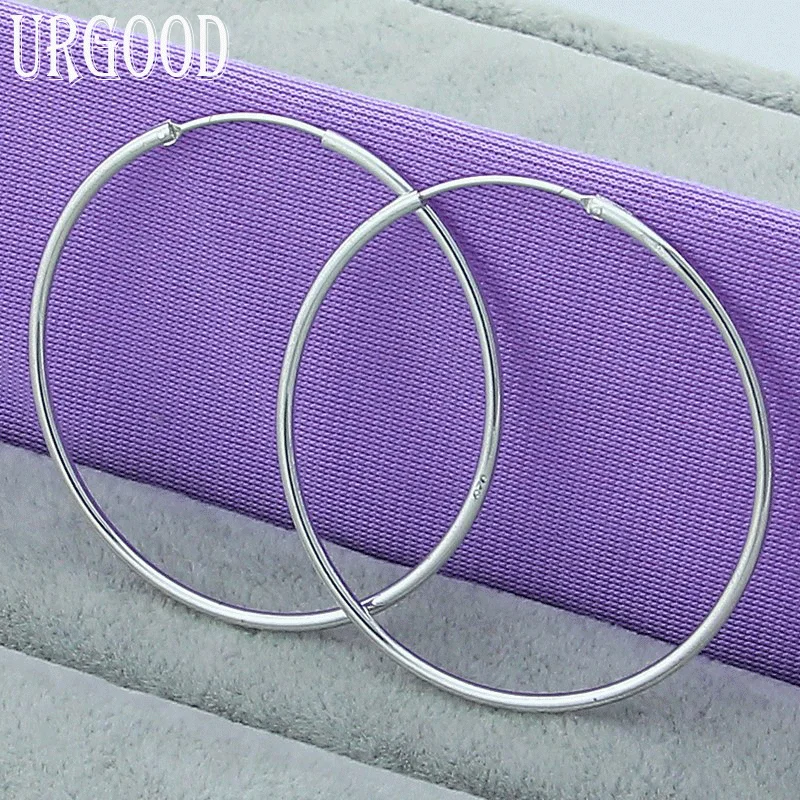 

925 Sterling Silver 50mm/60mm Smooth Hoop Earrings For Women Party Engagement Wedding Fashion Jewelry