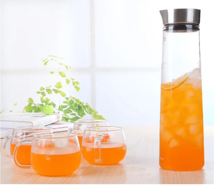 

1500ml Thickened Glass water bottle Juice Glass Pitcher Bottle ith Stainless Steel Lid Carafe drinking glasses