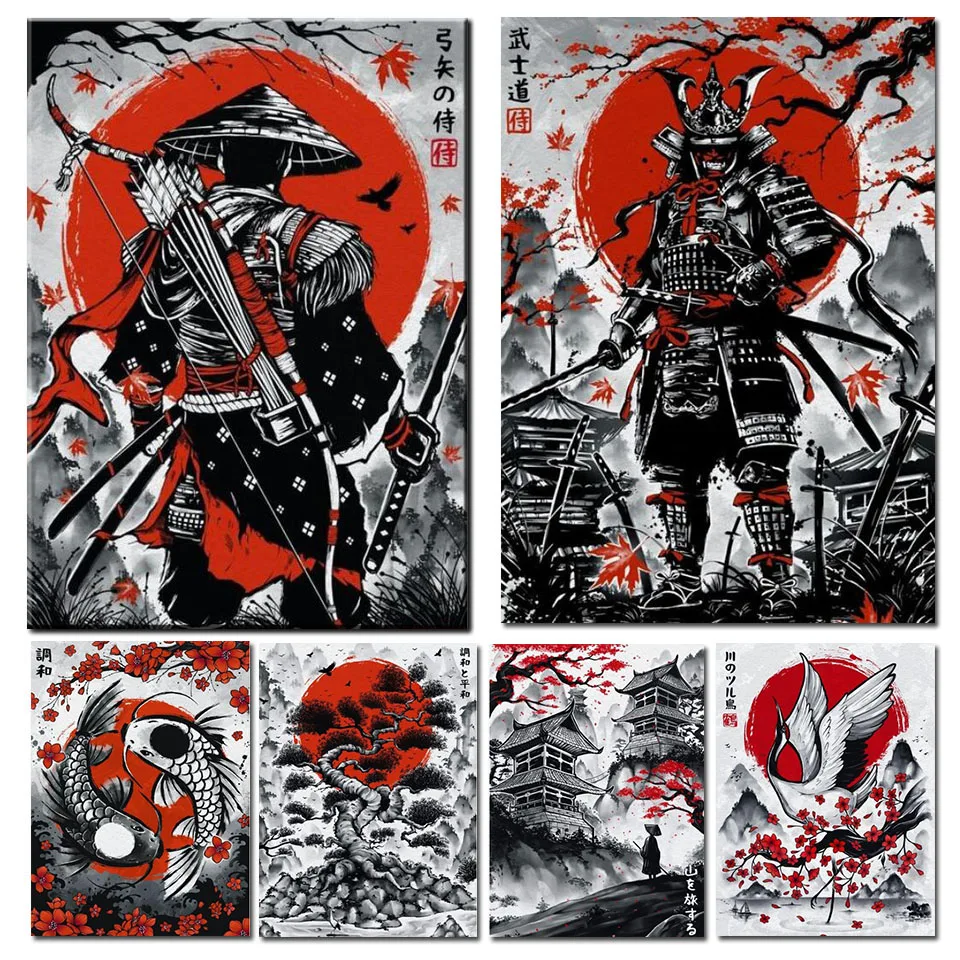 Алмазная 5D Вышивка «сделай сам», картина с полным заполнением стразами, пейзаж самурая гейша, вышивка крестиком, мозаика, домашний декор D515