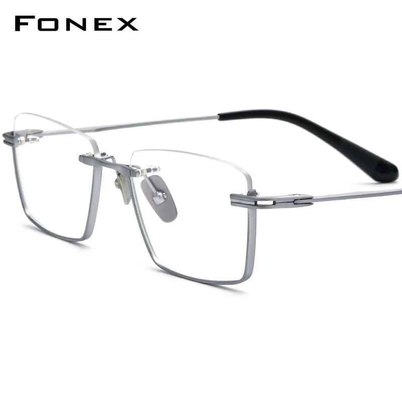 FONEX Pure Titanium Glasses Frame Men Semi Rimless Square Prescription Eyeglasses Men's Myopia Optical Frames Eyewear DTX416