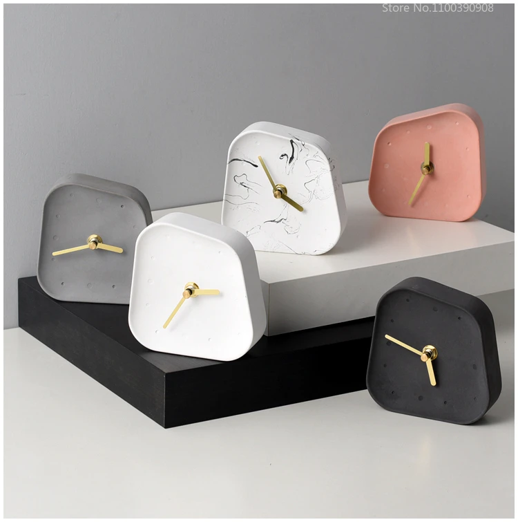 

4 Ins Geometry Shaped Cement Table Clock Desktop Decoration Mute Concrete Small Desk Clock Nordic Home Decoration Relogio Mesa