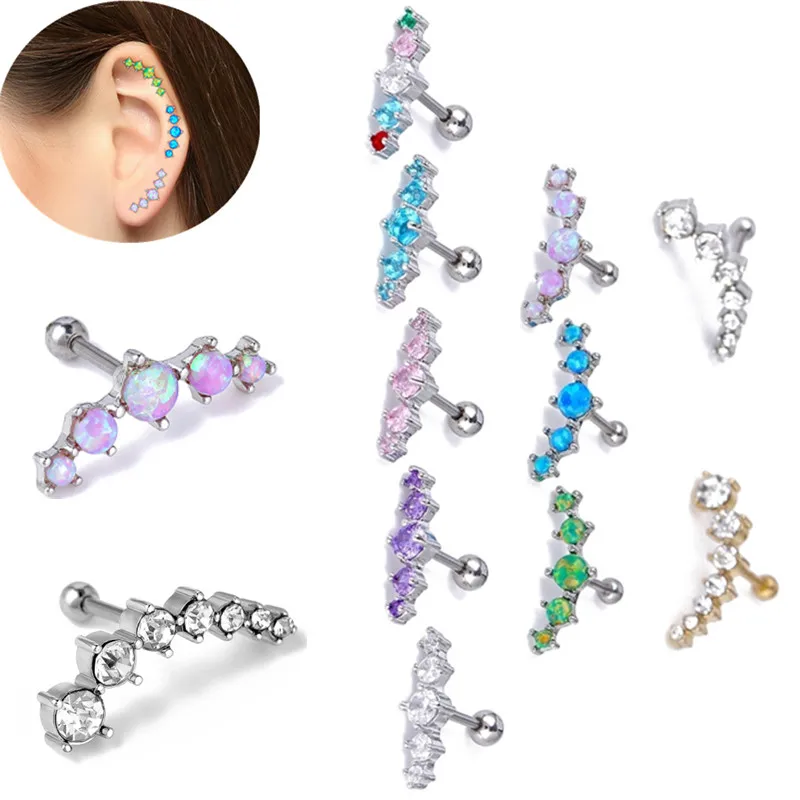 

Pnamarci 1Piece Opal Ear Helix Cartilage Piercing Ring Fashion Crystal Tragus Piercing Earring Rook Body Jewelry Pircing Gift