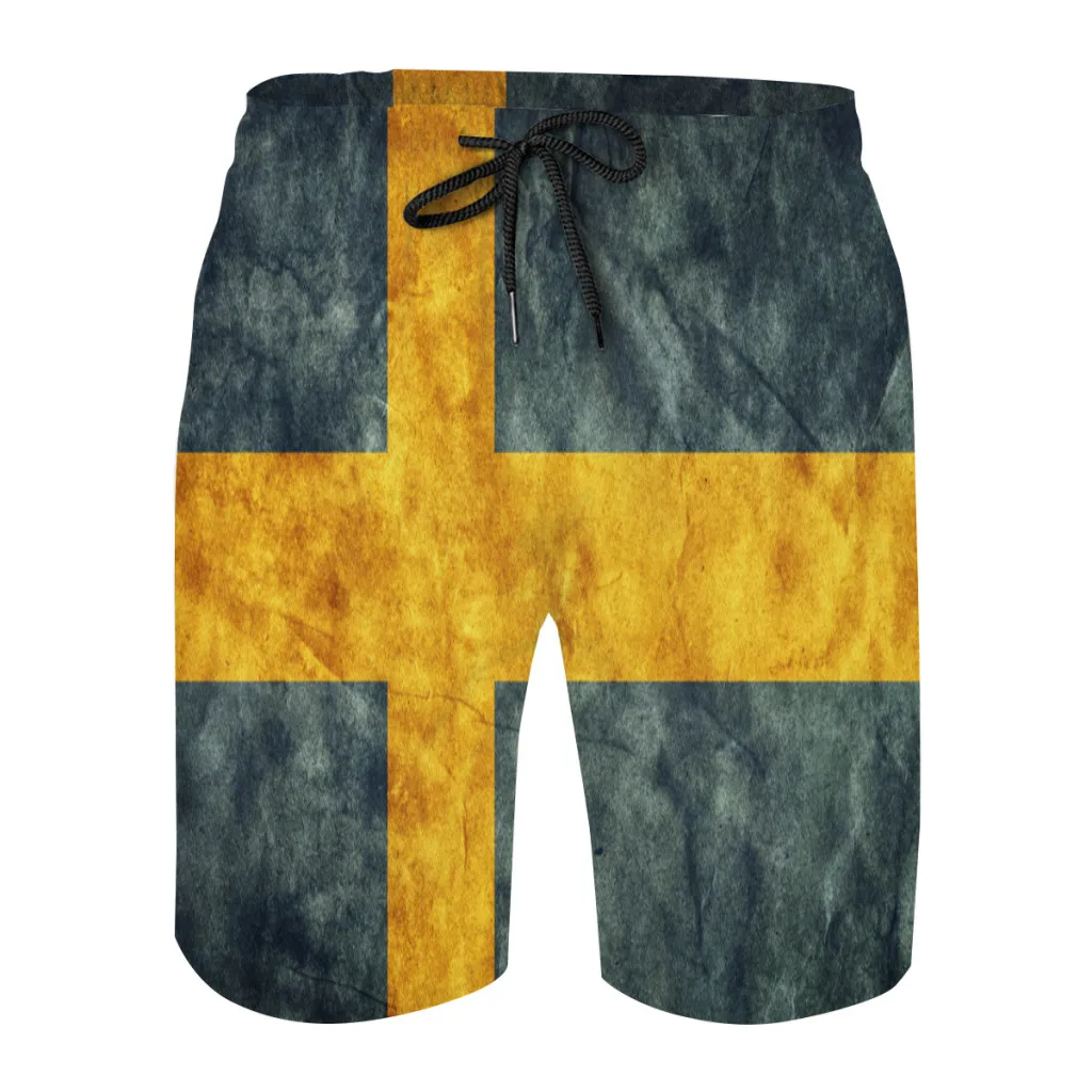 

2022 sweden Country Flag Vintage Men's Summer Loose Breathable Casual Shorts Beach Pants