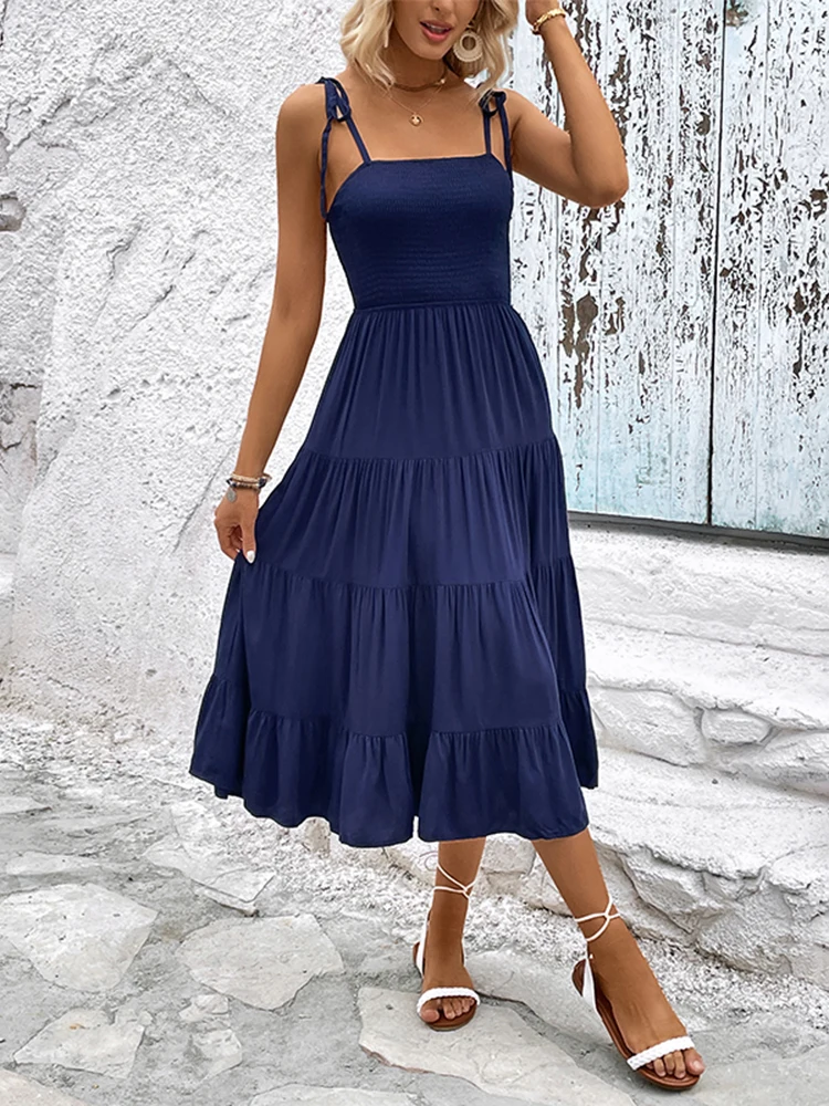 Women's Summer Sleeved Off Shoulder Dress Sling Sexy Midi Dress For Women 2023 Soild  O Neck Dresses Party Wear Casual Chic 2023